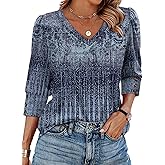 XIEERDUO Womens 3/4 Sleeve Tops with Buttons V-Neck Summer Outfits Casual Blouses Shirts Beach Vacation Fall Clothes 2025