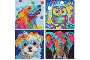 Sloikey Diamond Art Kits for Kids Suit for Kids Ages 6-8-9-12 and Beginners,Diamond Art Gem by Number Kits Arts and Crafts Kits (4PCS) (S-6-cat01 owl)