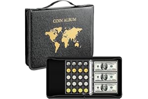 Ettonsun Coin Collection Book Holder for Collectors, 220 Large Pockets Coin Collecting Storage Album & 33 Sleeves Paper Money Display Case for Collectible Notes Currency Bill Coin Collection Supplies