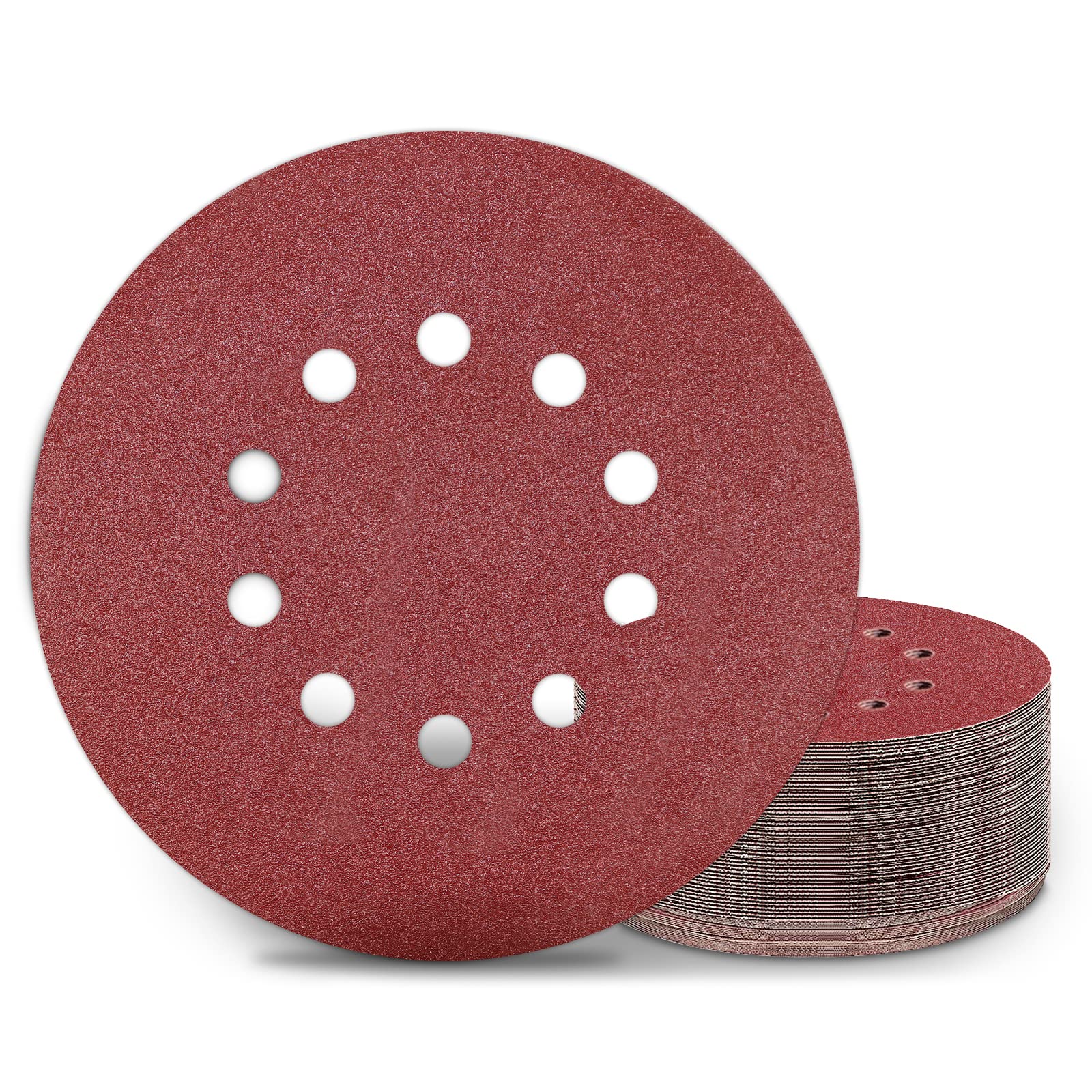 KONGMING 25 Pcs 225mm Sanding Discs Grit 100 9 inch Sanding Discs 10 Hole Hook and Loop for Drywall Sander