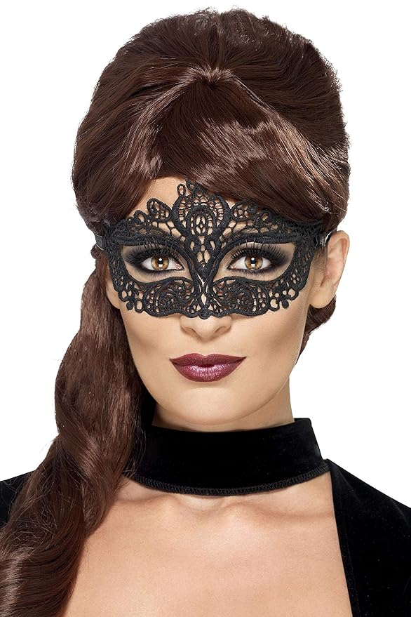 Smiffys 44282 - Bestickte Spitzen Filigree-Augenmaske, schwarz