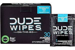 DUDE Wipes - On-The-Go Flushable Wipes - 30 Wipes - Unscented Extra-Large Adult Wet Wipes - Individually Wrapped for Travel, 