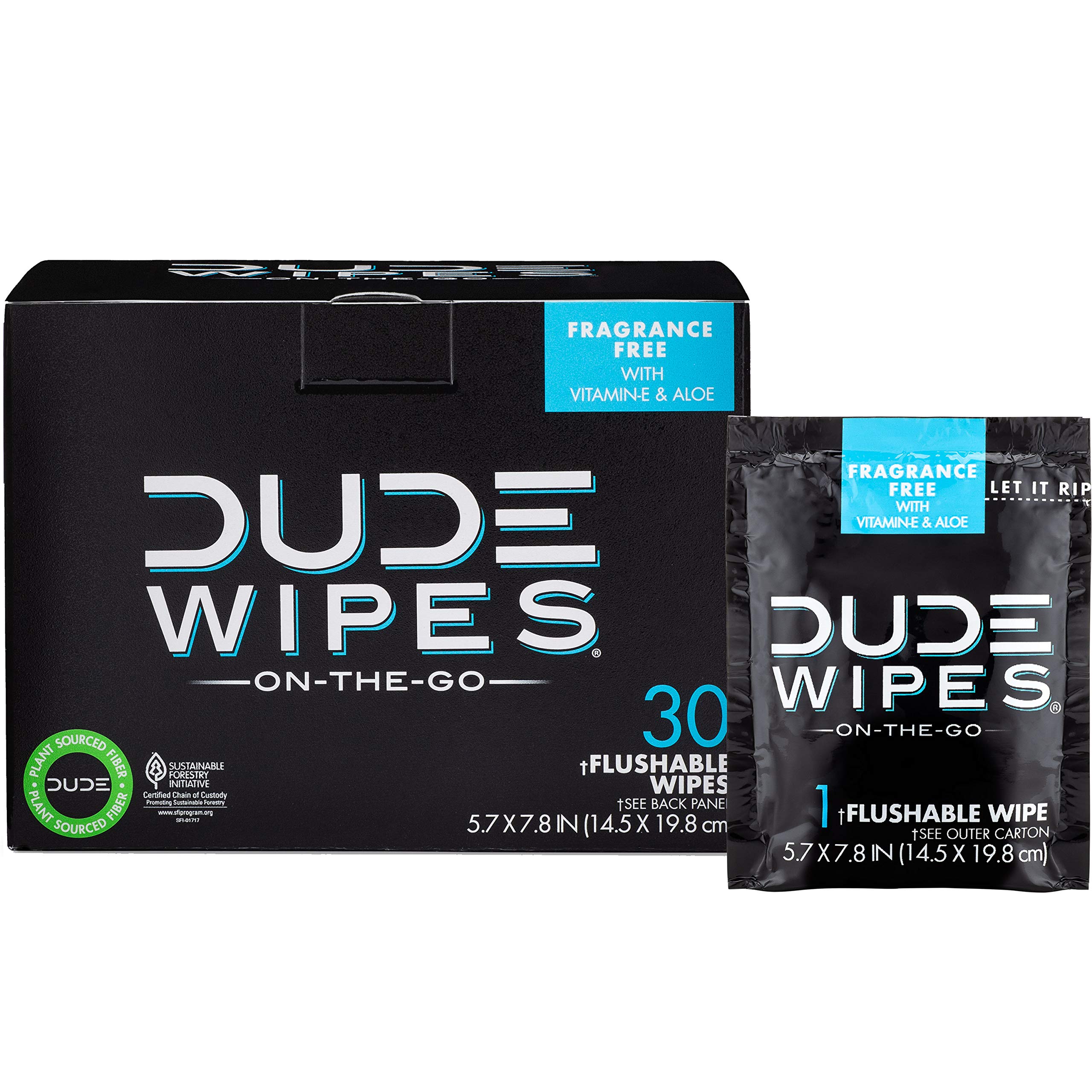 Photo 1 of ***BOX IS FALLING APART***DUDE Wipes - On-The-Go Flushable Wipes - 30 Wipes - Unscented Extra-Large Adult Wet Wipes - Individually Wrapped for Travel, with Vitamin-E & Aloe, Septic and Sewer Safe***BOX IS FALLING APART***