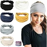 GiLi 6 Pack Wide Headbands for Women Non Slip Soft Elastic Hair Bands Yoga Running Sports Workout Gym Head Wraps, Knotted Cotton Cloth African Turbans Bandana (with 6 Pcs Hair Ties)