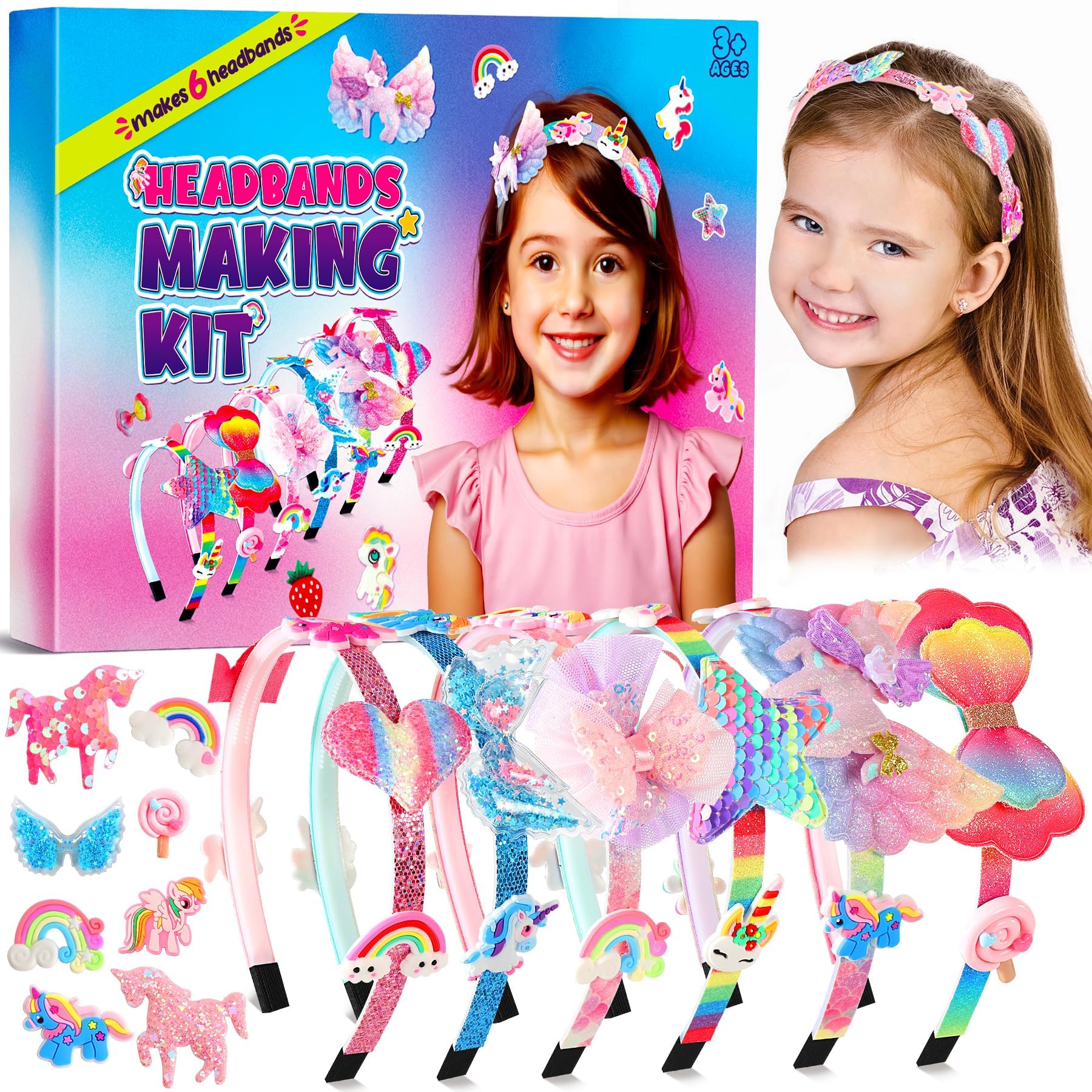 Pourbibi Unicorn Headband Making Kit for Girls Age 3+, Creative Craft Kits for Kids, DIY Hairbands & Hair Accessories Toys Set - Birthday Presents for Girls Age 3-8 Years Old,Easter Gifts for Kids
