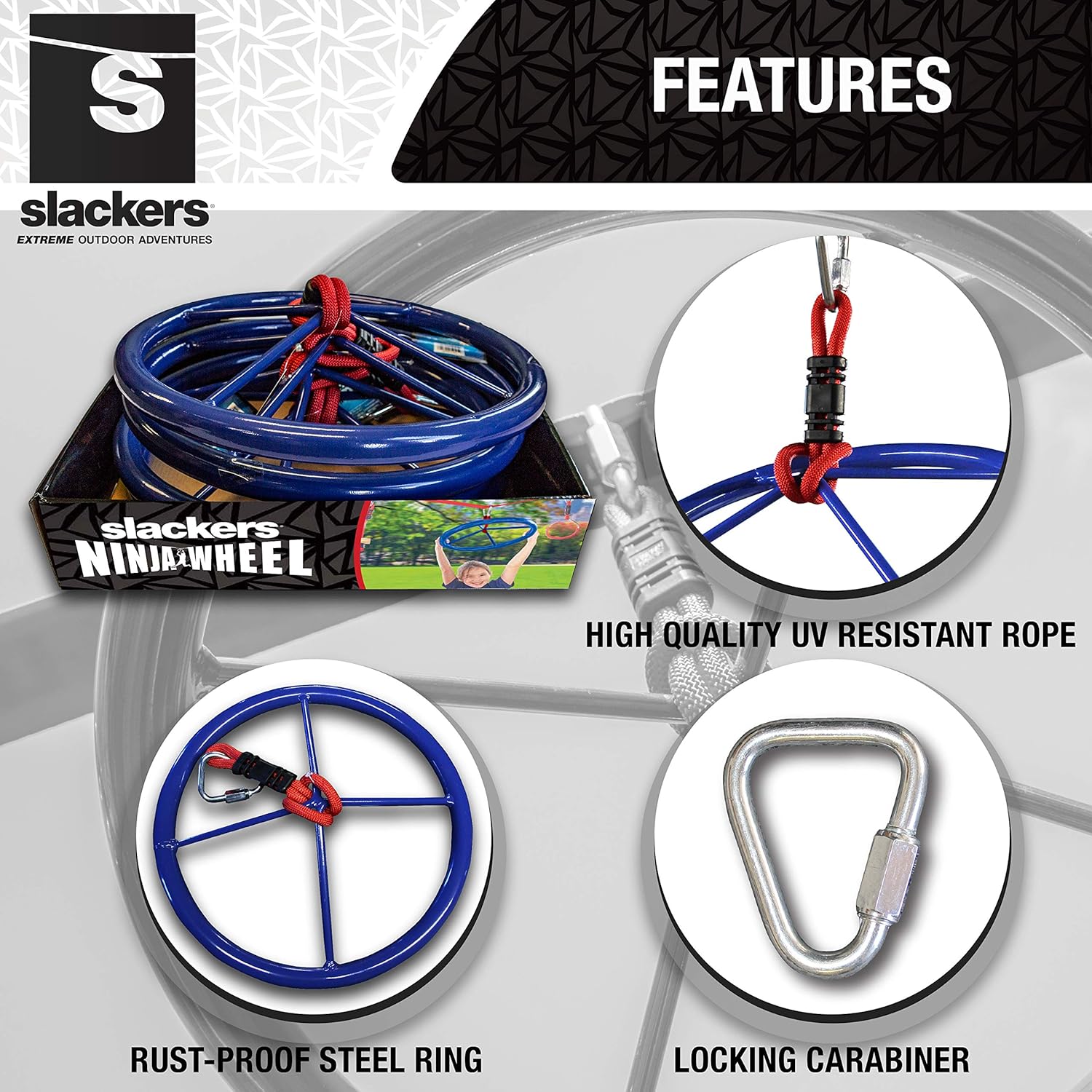 Slackers Ninja-Wheel - Outdoor Ninja Warrior Training Equipment For Kids - Easily Attaches To Your Ninjaline Obstacle Course - The Prefect Addition To Your Outdoor Play Equipment!: Toys & Games