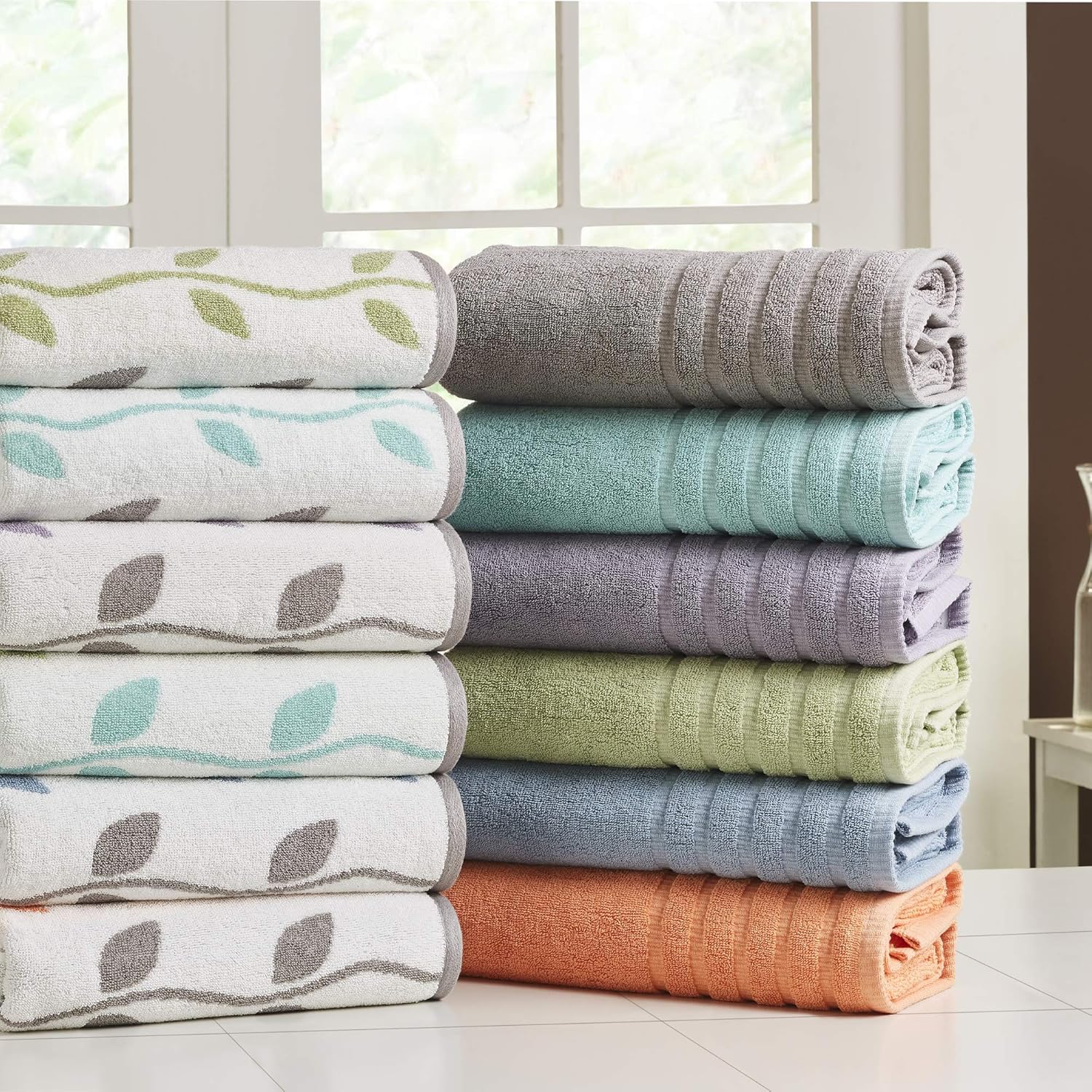 Amrapur Overseas 6-Piece Yarn Dyed Organic Vines Jacquard/Solid Ultra Soft 500GSM 100% Combed Cotton Towel Set [Grey Lavender]: Home & Kitchen