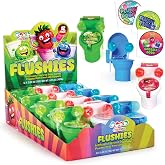 Toilet Candy, 12 Sour Candy Powder Dippers, Weird Novelty Gag Gift for Kids | Bulk party favors and goodie bag stuffers, 12 individually wrapped candy toilets with lollipops, pinata filler, by 4YoreElves
