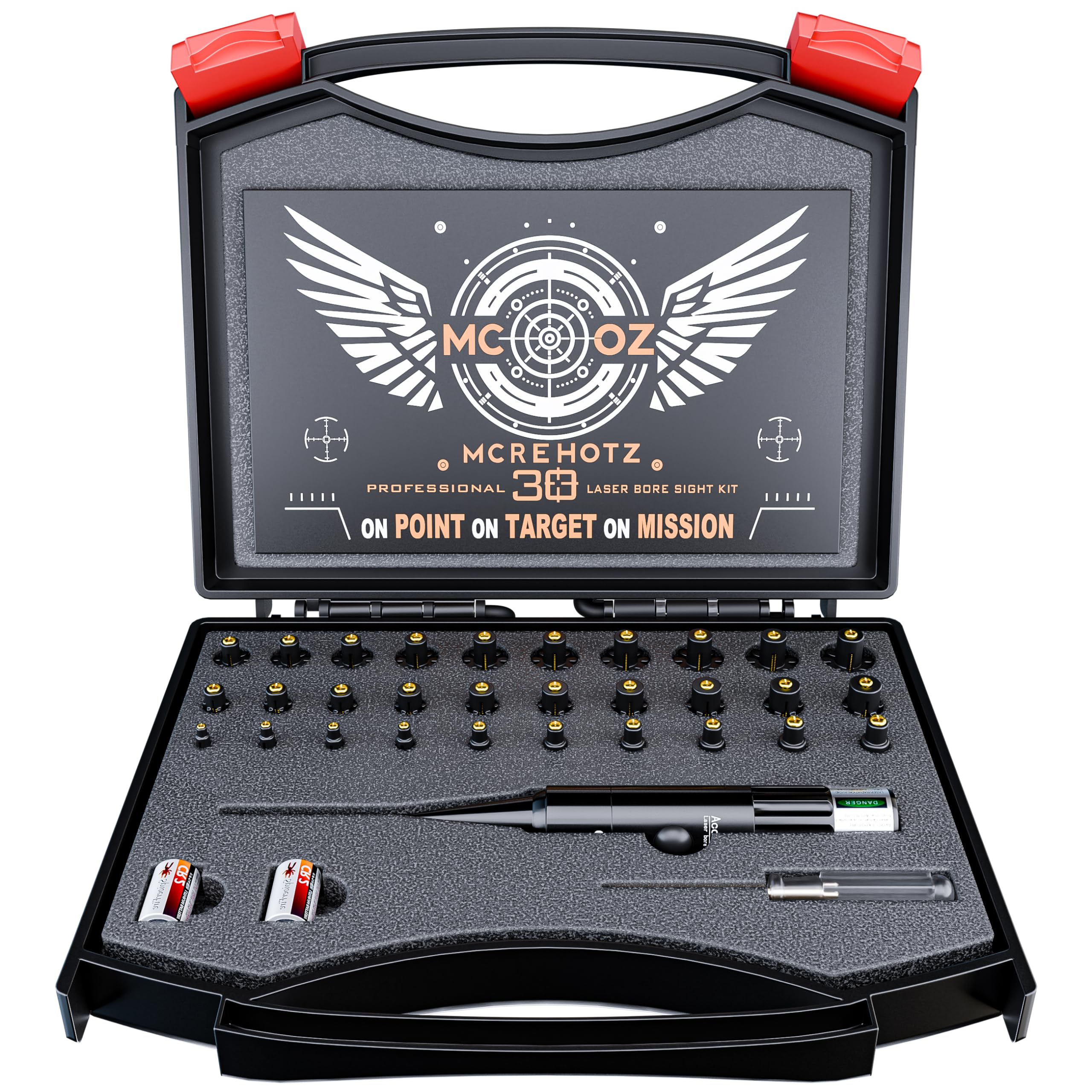 Photo 1 of Professional Tactical Laser Boresighter Kit? Red Bore Sight with 30 Adapters - Multiple Caliber Bore Sighting Laser - .17 Cal to 12GA Rifle Pistol Bore sighter - Perfectly Choice for All Gun