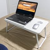 HOFLERA Laptop Desk Bed Table with Foldable Legs Cup Slot Reading Holder White view 4