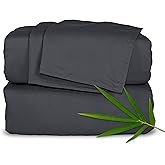 Pure Bamboo Queen Sheets, Genuine 100% Organic Viscose Derived from Bamboo Bed Sheet Set, Luxuriously Soft & Cooling, Double Stitching, 2 Year Quality Promise (Queen, Charcoal)