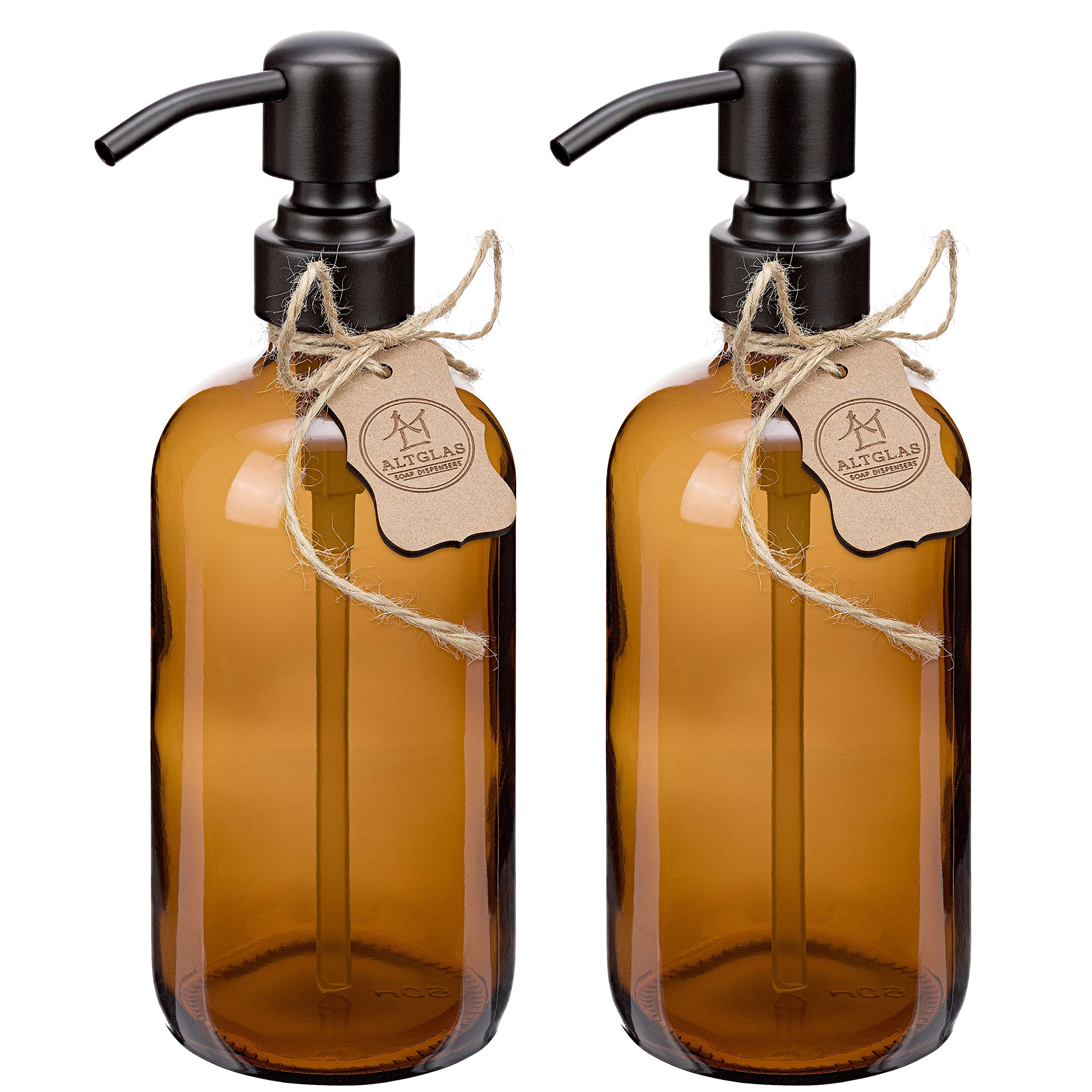 ALTGLAS Refillable Glass Soap Dispenser 'Sarajevo' from Amber Bottle with 304 Stainless Steel Pump in Matt Black (500ml, Set of 2) — image 1