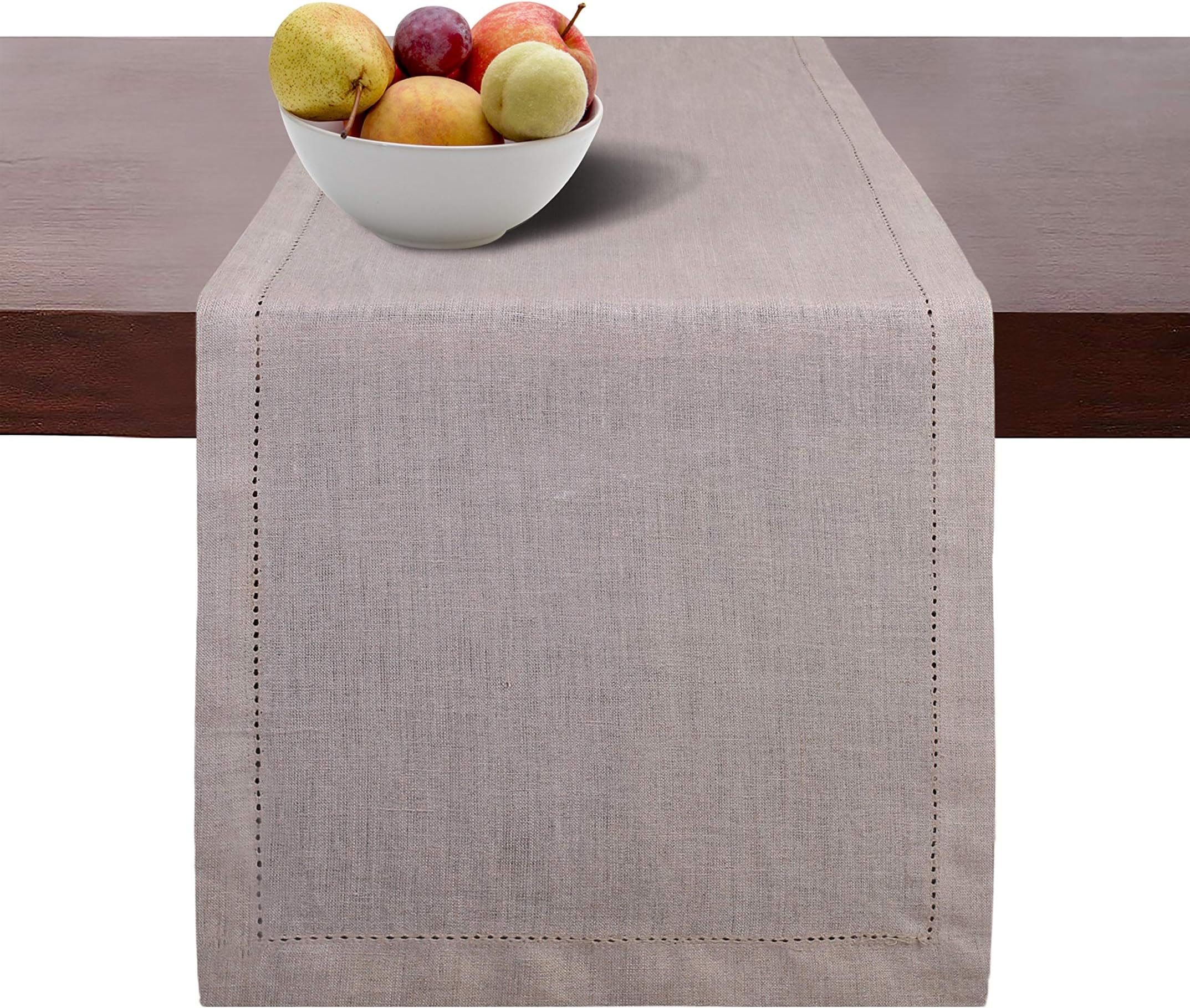 Cotton Clinic 100% Linen Hemstitch Table Runner Farmhouse 72 Inch, 14x72 Linen Wedding Table Runner, Rustic Bridal Shower Decor Dining Table Runner with Mitered Corners & Generous Hem, Beige Natural
