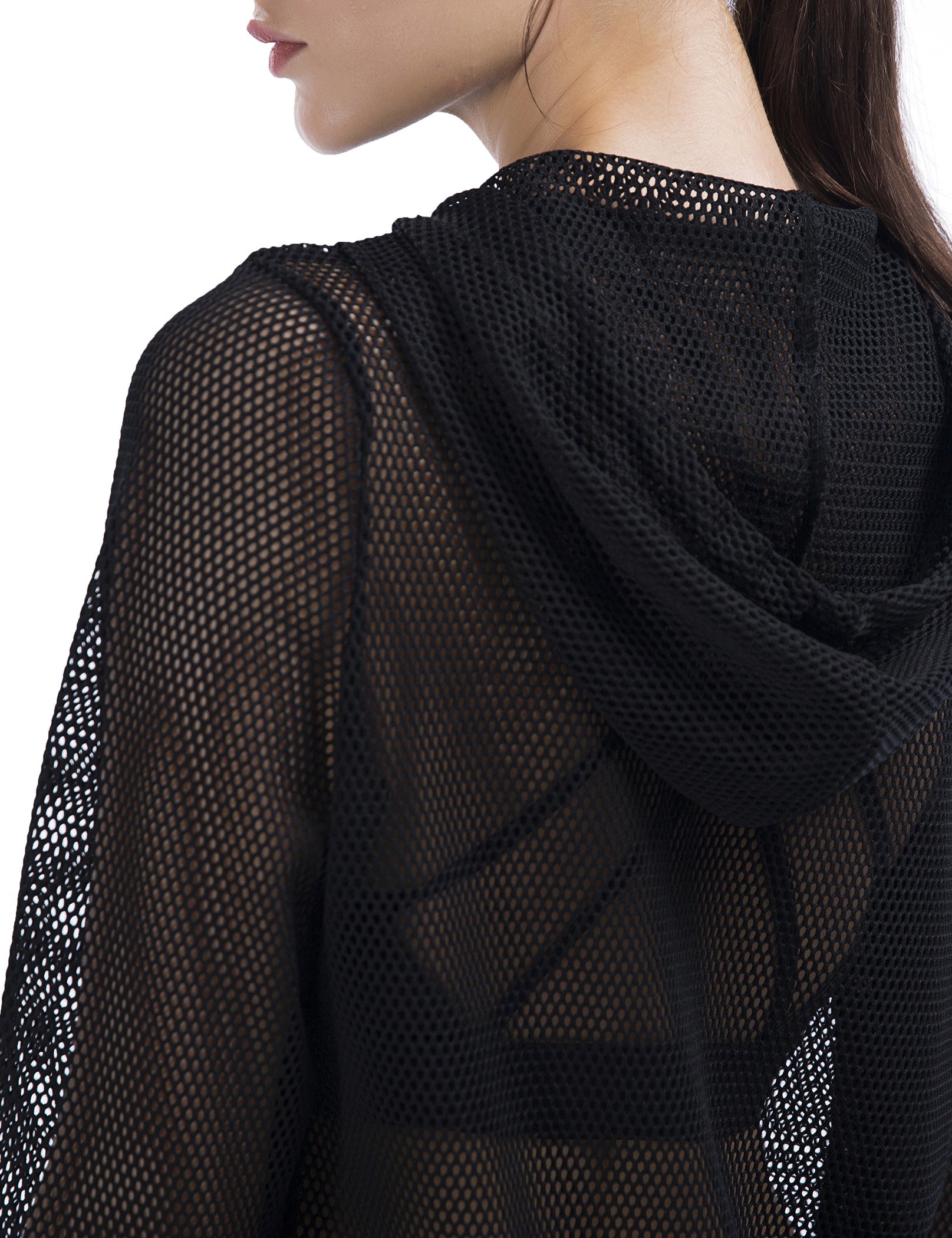 SPECIAL MAGIC Women\'s Long Sleeve Full Mesh Hooded Hoodie With Metal Zip Black L