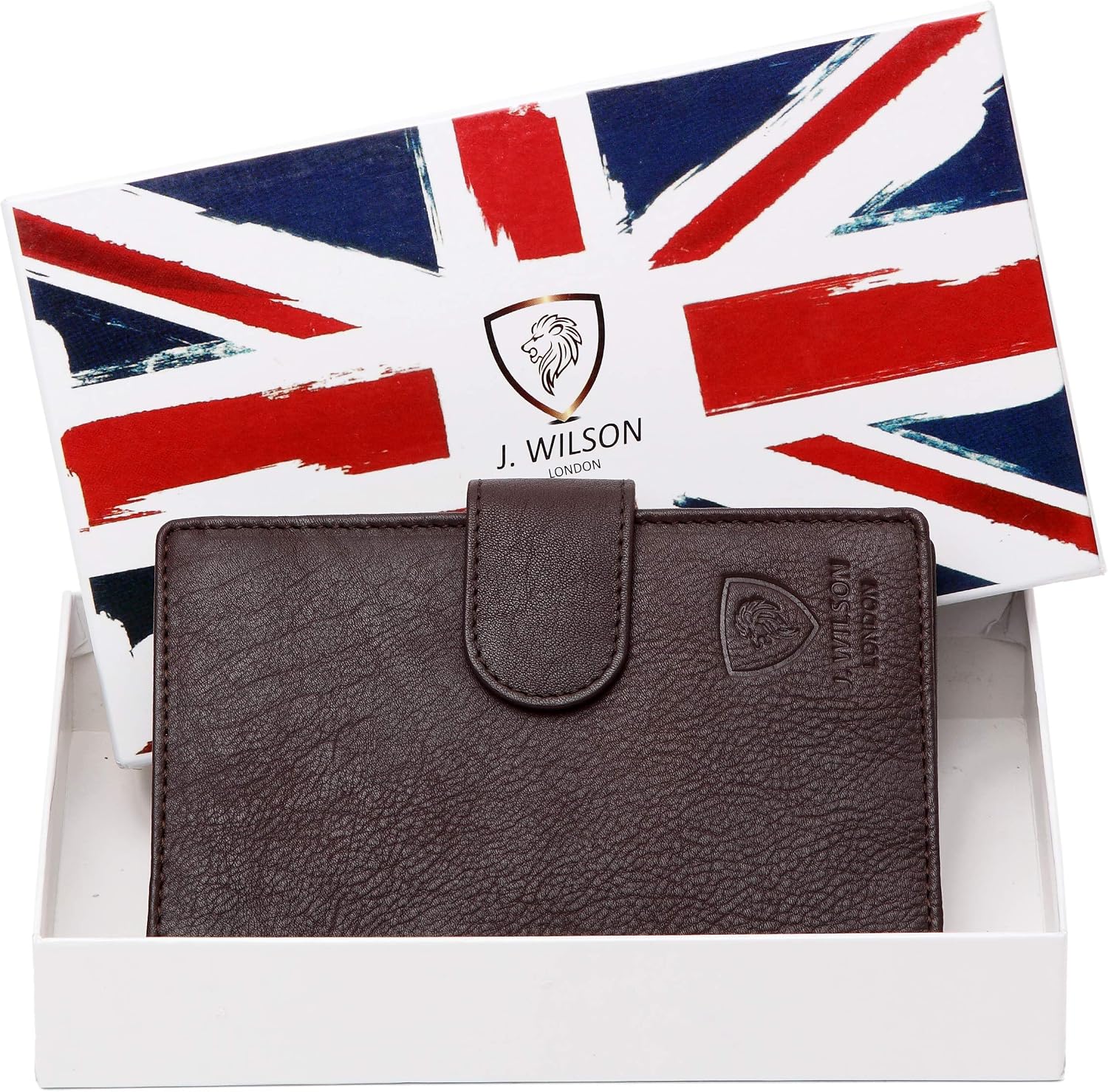 J. Wilson London Ladies RFID Safe Designer Leather Purse Card Women Wallet Zip Pocket Boxed, Brown - Image 3