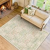 Hazo Haus Light Green Bedroom Rug 5x7 Area Rug for Living Room, Vintage Washable Floral Floor Mat for Nursery, Dining Room Low Pile Non Slip Stain Resistance Distressed Retro Indoor (5x7 Beige Green)