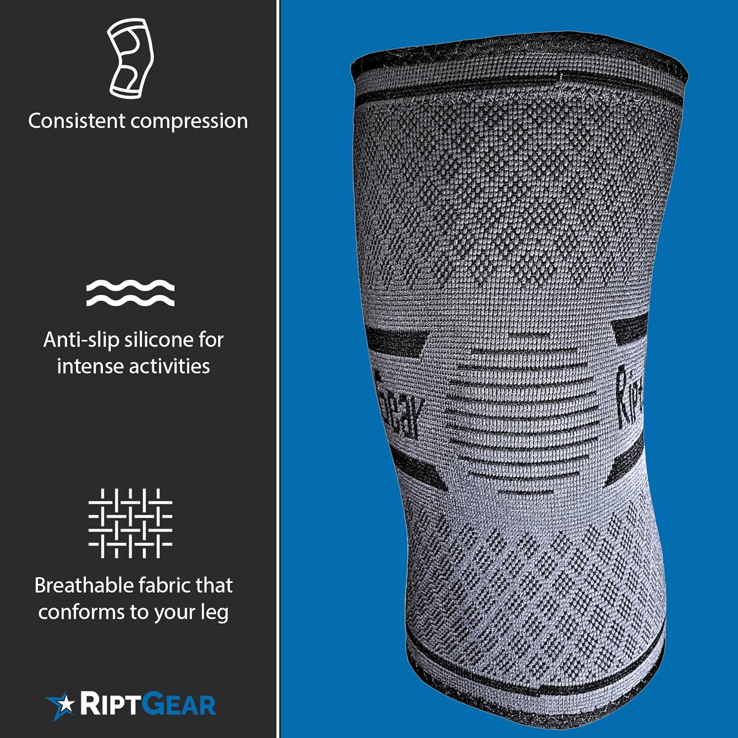 RiptGear Knee Compression Sleeve - Knee Brace for Working Out - Non-Slip Knee Support for Men and Women - Compression for Runners Knee, Arthritis, Running, Knee Pain: Sports & Outdoors