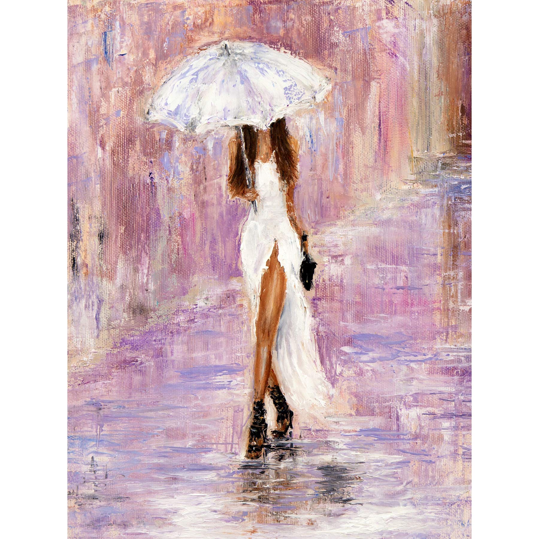 Woman In The Rain With Umbrella Large Wall Art Print Canvas Premium Poster