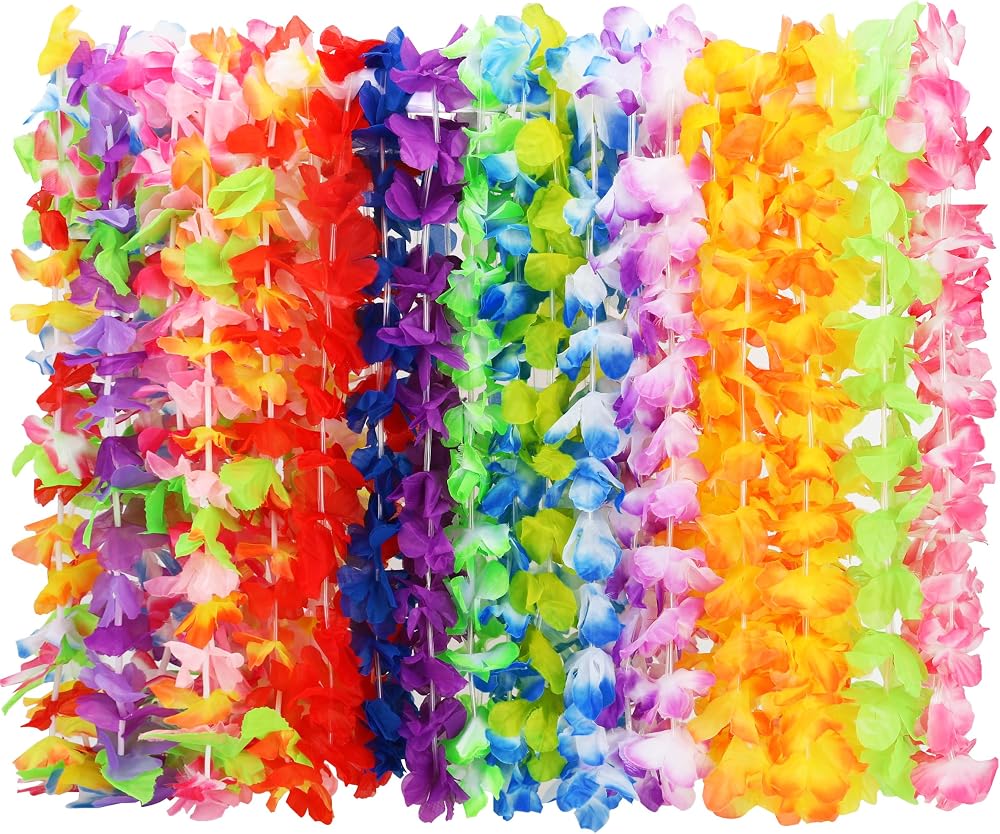 Hawaiian Leis, 24PCS Hawaiian Party Decorations Silk Flower Necklace | Colorful Luau Party Decorations, Tropical Designs Leis