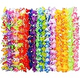 Hawaiian Leis, 24PCS Hawaiian Party Decorations Silk Flower Necklace | Colorful Luau Party Decorations, Tropical Designs Leis, Hula Dance Costume Accessories, Great for Summer Beach &amp; Pool Party