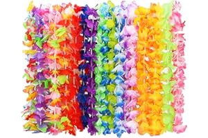 ARROWOM 24pcs Leis for Luau Party, Hawaiian Leis Bulk Decorations Silk Flower Necklace, Colorful Tropical Hawaiian Bulk Hula Dance Party Decor, Flower Leis Summer Beach Pool Party Decorations Favors Supplies