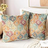 ZSYTZL Boho Throw Pillow Covers 20x20 inch Set of 2,Soft Pillowcases Bohemia Carpet Printing Pattern Decorative Sofa Living Room Bed Square Pillow Case Cushion Cover-Cream Color