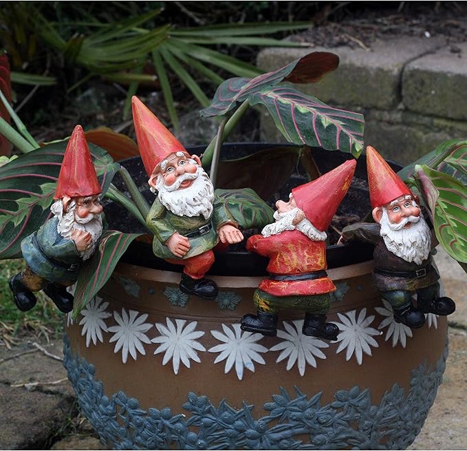FHFY Garden Set of 4 Gnome Pot Hanger Pot Hugger, gardening ornament