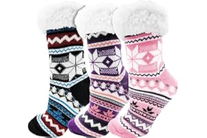 Winterlace Fuzzy Fluffy Slipper Socks, 3 Pairs Womens Sherpa Non Slip Plush Comfy Cozy Cabin Sock