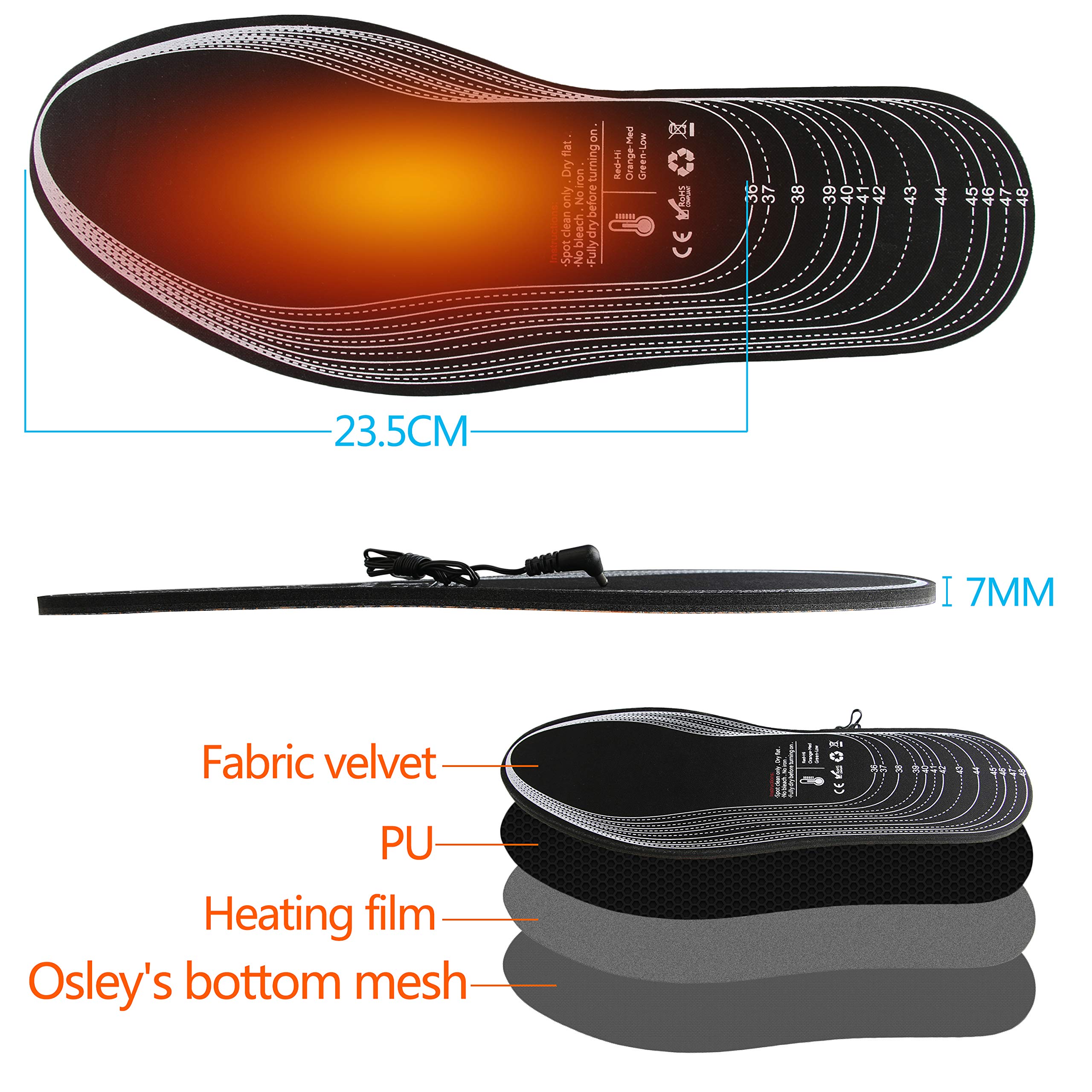 Beheizbare Einlegesohlen,Wiederaufladbare Lithium-Ionen-Batterie,3-Stufen-Temperaturregelung