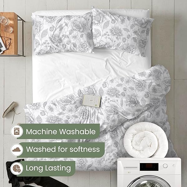 MARTEX ECOPURE COMFORT WASH 3-PIECE PRINT FULL/QUEEN COMFORTER SET – 100% ORGANIC COTTON – ALL-SEASON – BREATHABLE & LIGHTWEIGHT – EASY CARE – MEADOW WALK