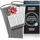 Japanese Exfoliating Washcloth for Back & Body - Charcoal & Silver Ion Exfoliating Towel - Two-Sided Gentle Exfoliation