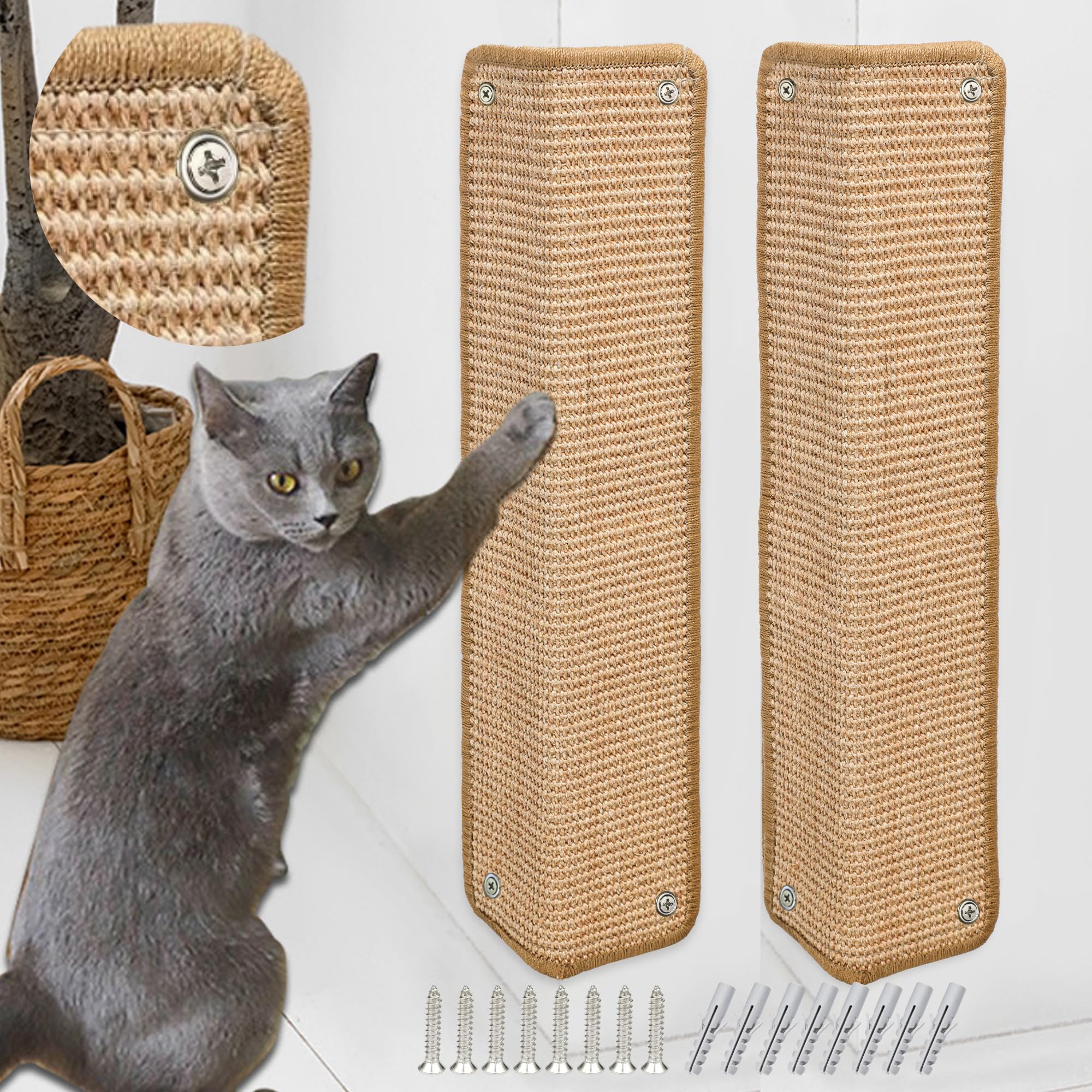 2 Pieces Cat Scratcher Mat Cat Furniture Protectors Sisal Scratching Pad Protecting Bed Sofa Scratch Mat Pad Rug 60 × 25CM(Brown)