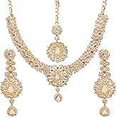 Touchstone Indian jewelry sets for women gold wedding tikka necklace set guest costume fancy bridal jewellery rhinestone crystal elegant formal prom evening wear dainty accessories