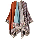 Beautiful Nomad Women's Retro Style Poncho Cape Boho Shawl Wraps Ruana Printed Tassel Cardigan for Spring Fall Winter