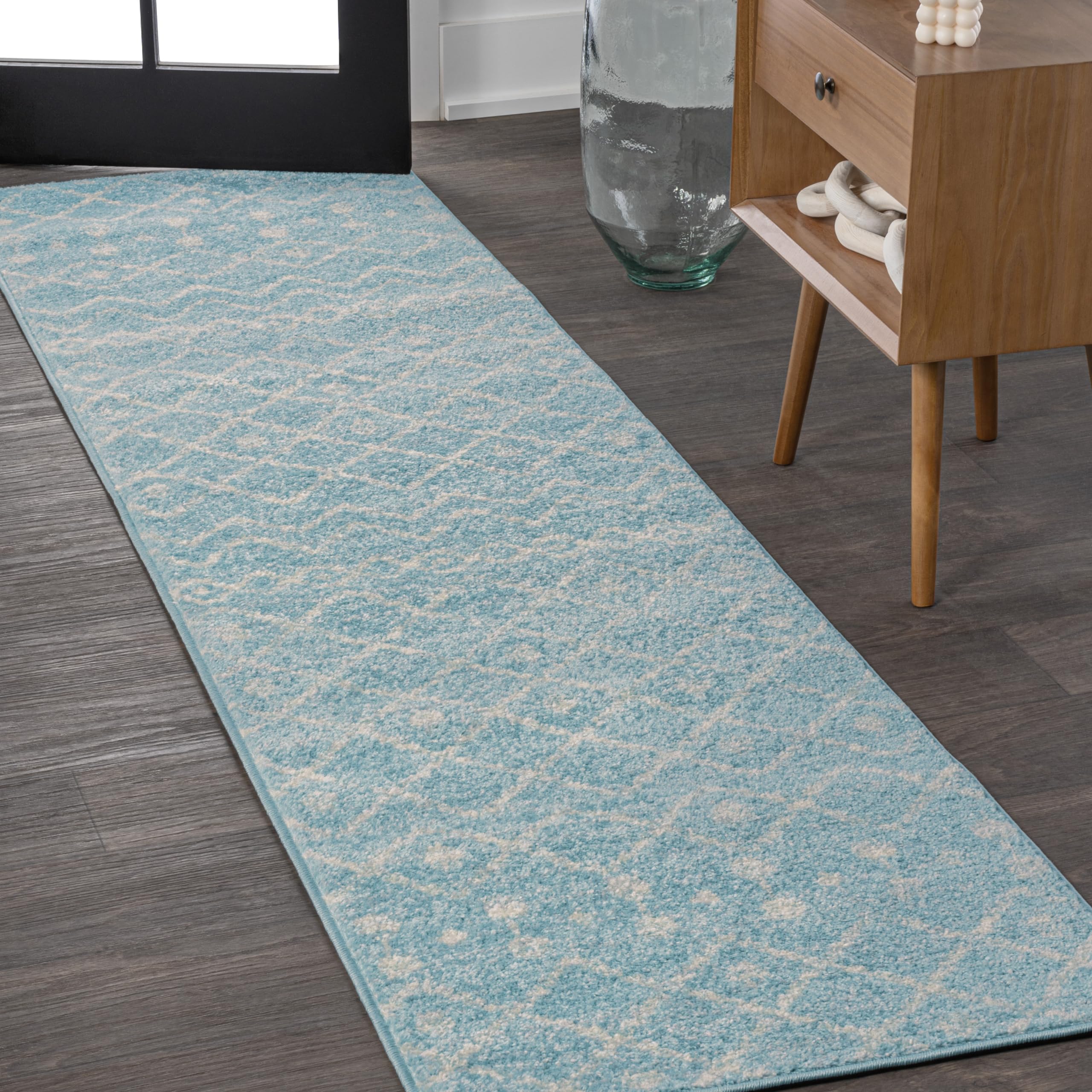 JONATHAN Y Aksil Moroccan Beni Souk Turquoise/Cream Runner Rug, 2x8, Bohemian, Scandinavian, Easy-Cleaning for Living Room, Bedroom, Kitchen, Pet Friendly, Non-Shedding (MOH208D-28) Image JONATHAN Y Aksil Moroccan Beni Souk Turquoise/Cream Runner Rug, 2x8, Bohemian, Scandinavian, Easy-Cleaning for Living Room, Bedroom, Kitchen, Pet Friendly, Non-Shedding (MOH208D-28) Image