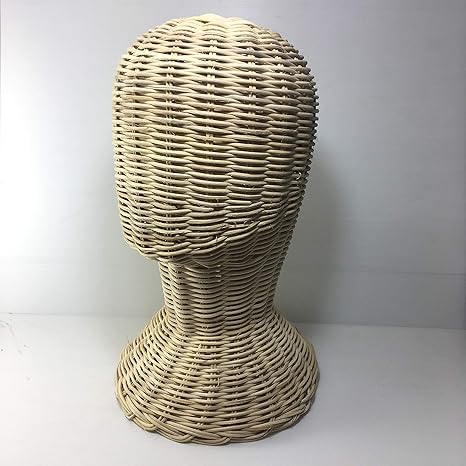 Rattan Mannequin Head Stand Mockup Display Showcase Hat Cap Hair