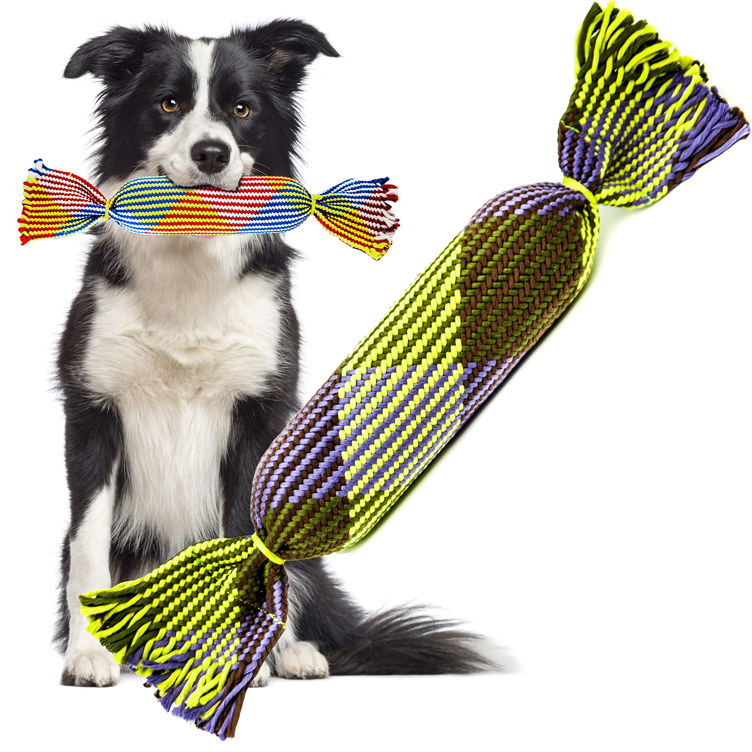 Petopedia 1 X Long Toffee Braided Knot Balls for Dogs Toys | SQUEAKY Dog Rope Toys | Chew Toys Ropes HONKING | Interactive Dog Toys for Boredom for Dogs | Durable Toy Dog Balls Rope