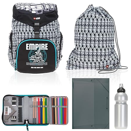 5 Teile Set Lego Outbag Basic Schulranzen Schulrucksack Mäppchen gefüllt + H Heftbox + Flasche (Star Wars Stormtrooper)