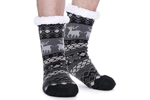 EBMORE Mens Slipper Fuzzy Socks Fluffy Winter Cabin Cozy Warm Soft Fleece Thick Comfy Gift Socks with Grips