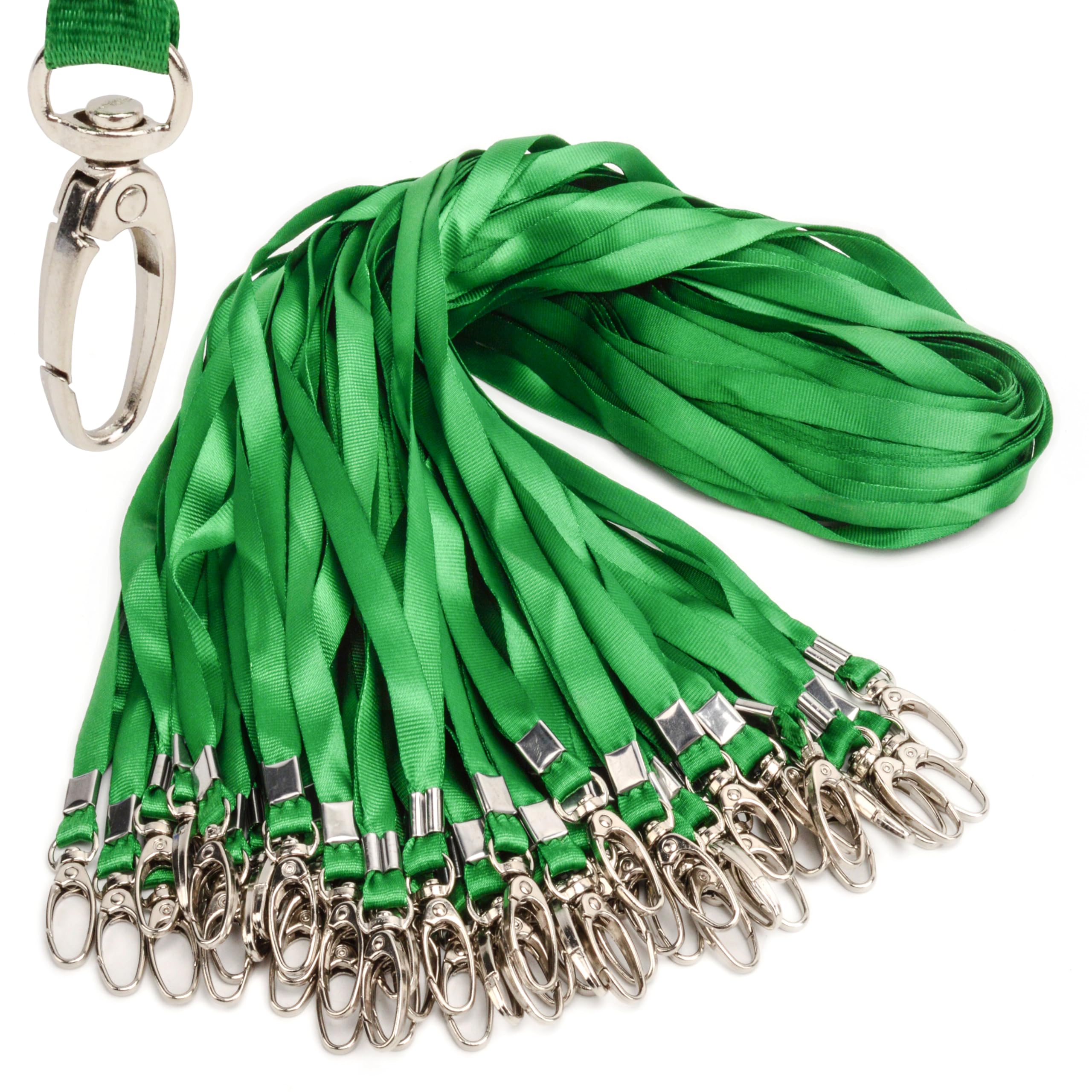 Green Bulk Lanyards for Id Badges,Nylon Neck Flat Lanyard Swivel Hooks clips,Durably Woven lanyards with clip for Key Chains Men Women Office ID Name Tags and Badge Holders,lanyards 50 Pack 32-inch