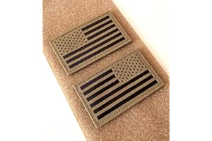 JUJUPUPS 2x3.5" Infrared IR US USA American Flag Patch Tactical Vest Patch Hook-Fastener Backing(1 Left + 1 Right） (Coyote Brown Tan)
