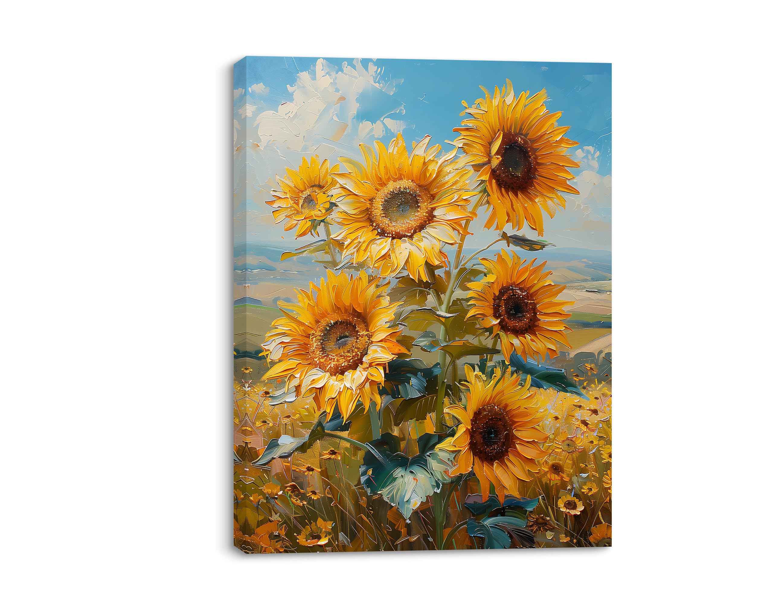 Piy Painting Canvas Print of Sunflower Meaning Luck, Elegant Flower Oil Painting Picture, Canvas Wall Art, Modern Poster and Prints for Yoga Room Bedroom Corridor, 12x16 inch, with Inner Wood Frame