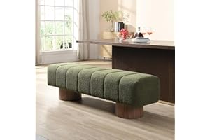 Christopher Knight Home Manila 64" Boucle Dining Bench, Upholstered Ottoman Bench, Rectangular Dining Seat, Spacious Seating, Long Footstool for Living Room Dining Room, No Assembly Needed, Green