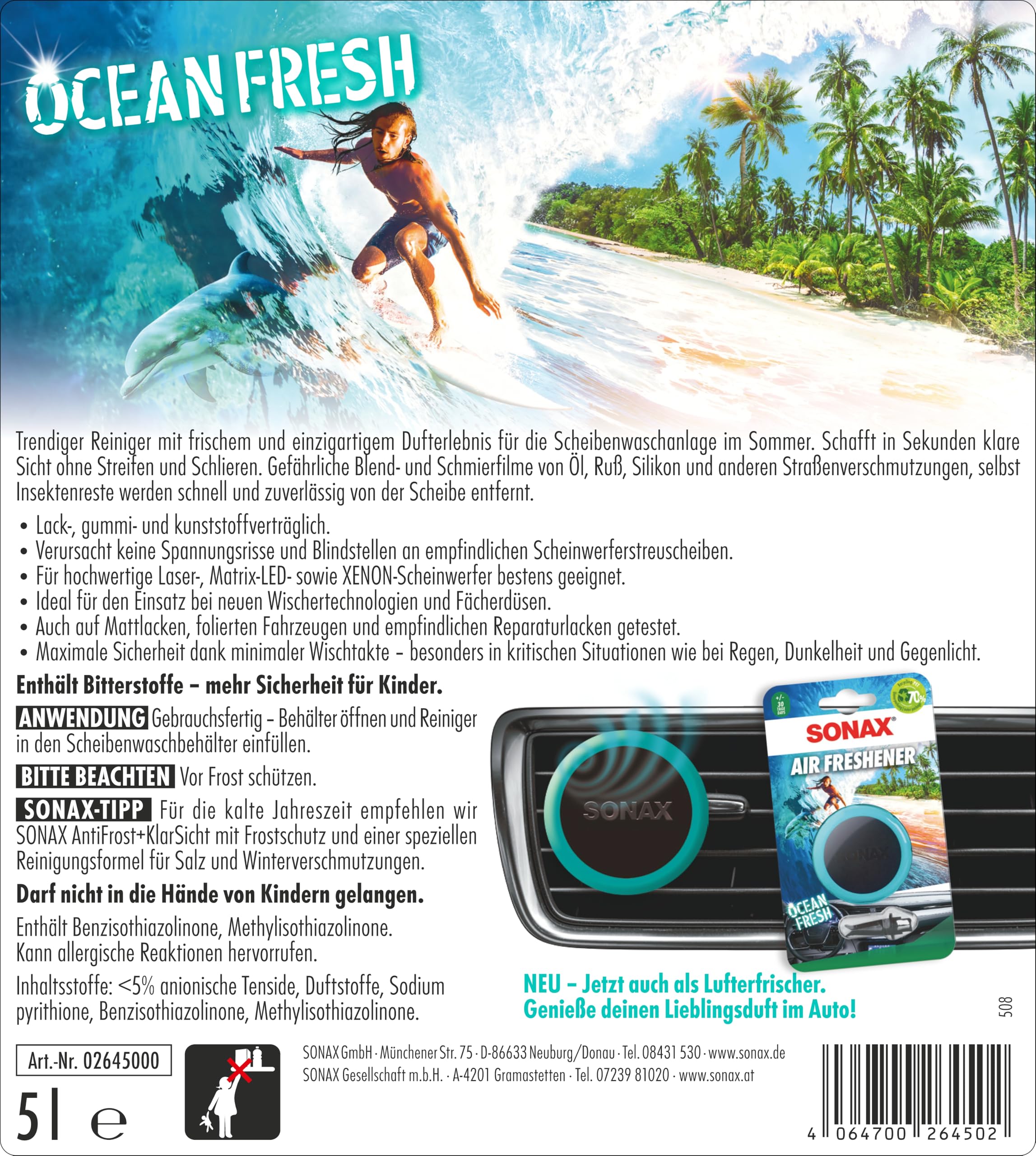 SONAX ScheibenReiniger gebrauchsfertig Ocean-Fresh (5 Liter) gebrauchsfertiger Reiniger für die Scheiben- und Scheinwerferwaschanlage | Art-Nr. 02645000 2