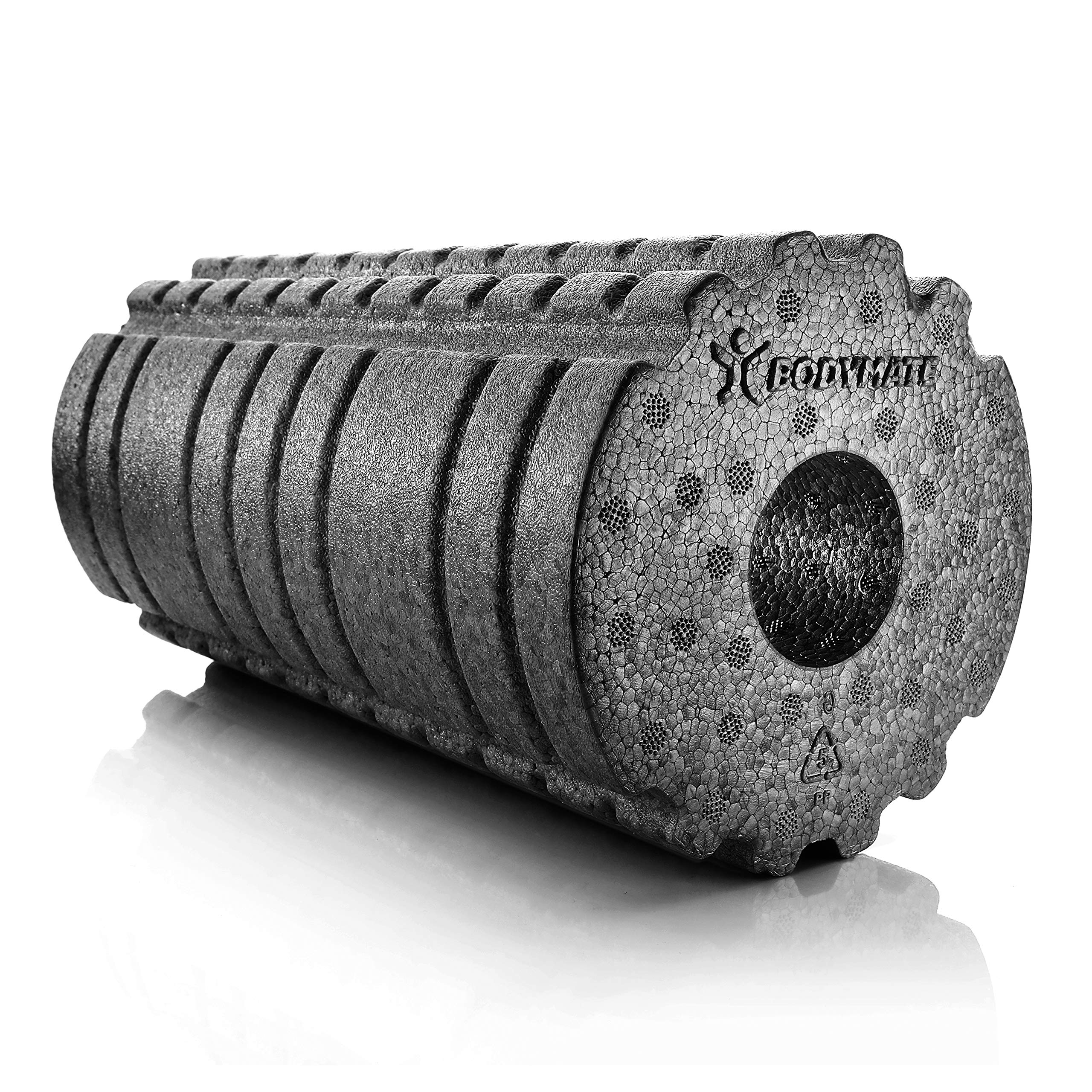 BODYMATE Active Medium-Hard Foam Roller with Free E-Book - 30 x 15 cm - with Activating Surface Structure - Black