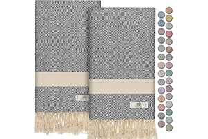 EPHESUS TOWELS Hand Towels - Set of 2 | 18" x 30" - Decorative Turkish Hand Towel for Bathroom, Kitchen, Guest, Face, Hair, Tea, Dishcloth (Diamond, Black)