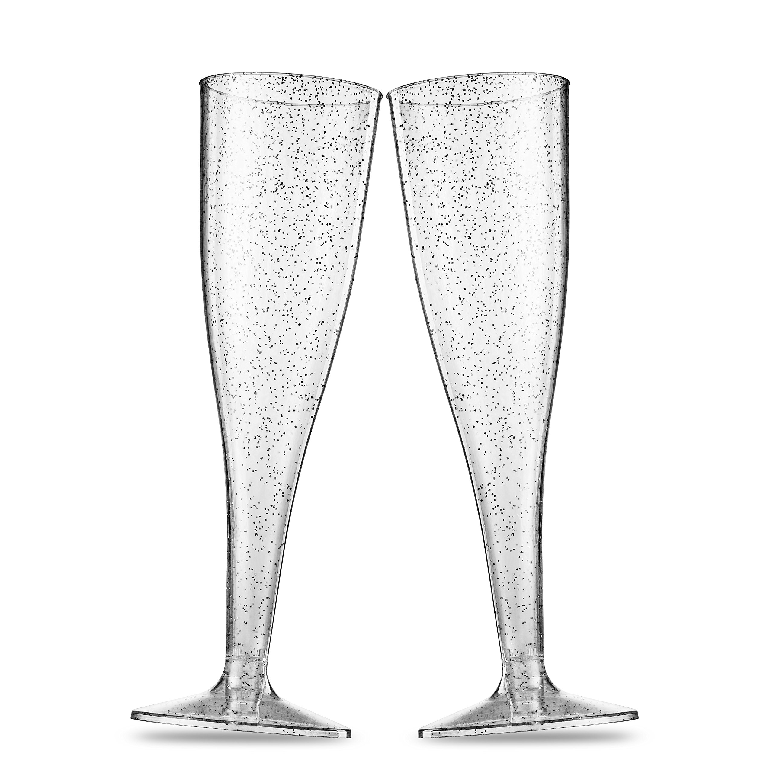Photo 1 of 100 Plastic Champagne Flutes - 5 Oz Disposable Silver Glitter Champagne Glasses for Parties, Mimosa Bar, Events, Wedding and Shower Party Supplies - Toasting Cocktail Cups