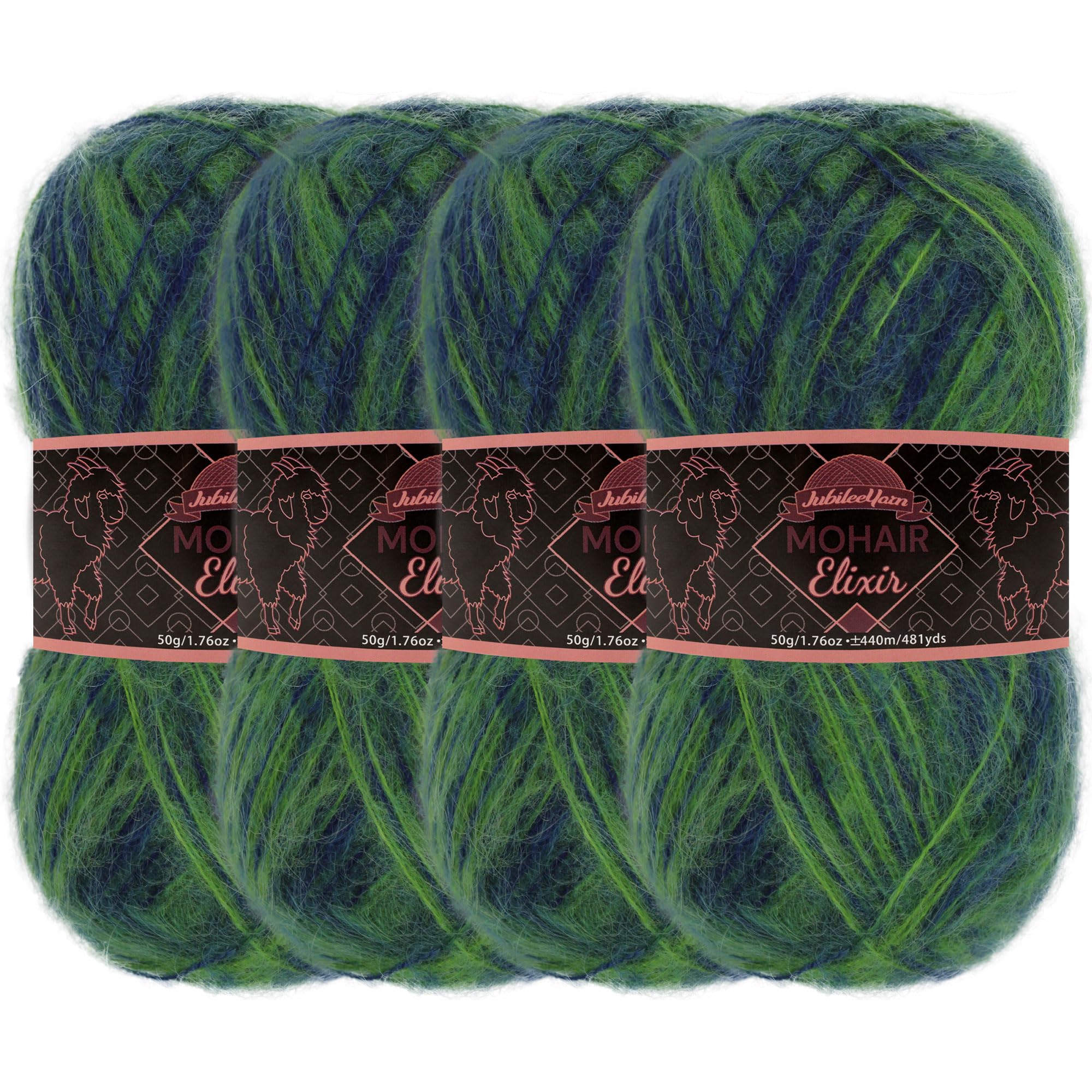 JubileeYarn Mohair Elixir Yarn - 50g/Skein Baby Wool Blend - Blue Lagoon - 4 Skein