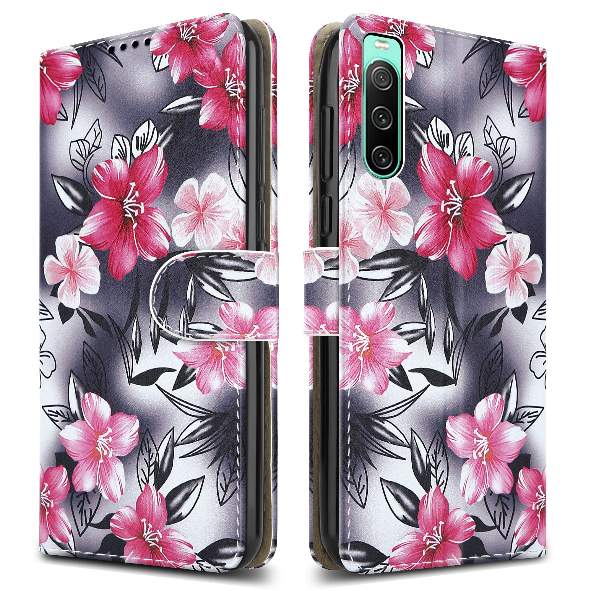 PIXFAB For Sony Xperia 10 IV 5G Leather Phone Case, Magnetic Closure Full Protection Book Folio Design, Wallet Case Cover [Card Slots] and [Kickstand] For Sony Xperia 10 IV 5G - Flower Print