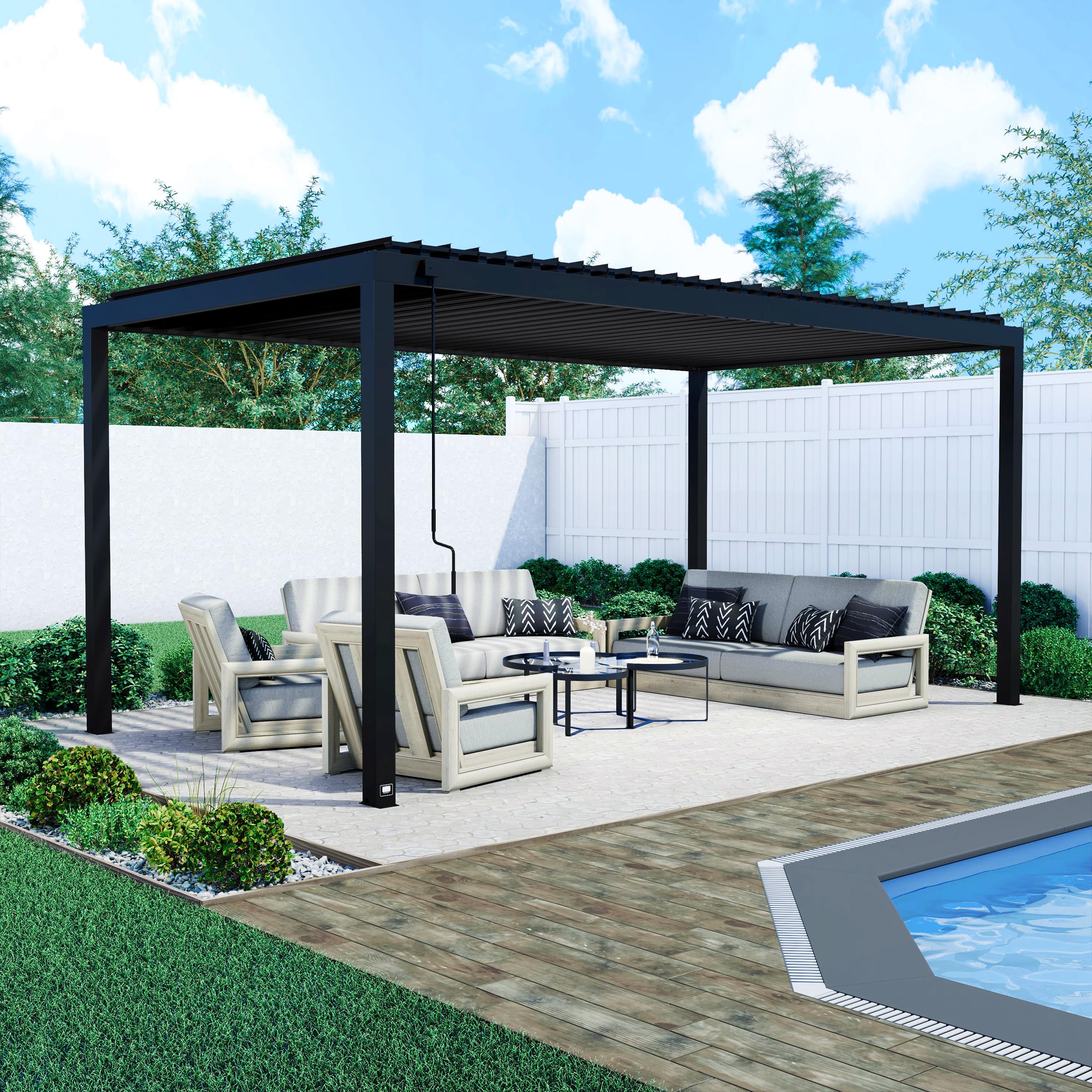 Photo 1 of ***FULL SET (BOXES 1-5)***
***TRUCK/TRAILER PICKUP ONLY*** 
Backyard Discovery Sarasota 18' x 10' Galvanized Steel Louvered Pergola Kit with Adjustable Roof, Shade, Rain Protection, High-Wind Rating, Gutter System for Outdoor Patio, Garden, Deck, Entertai